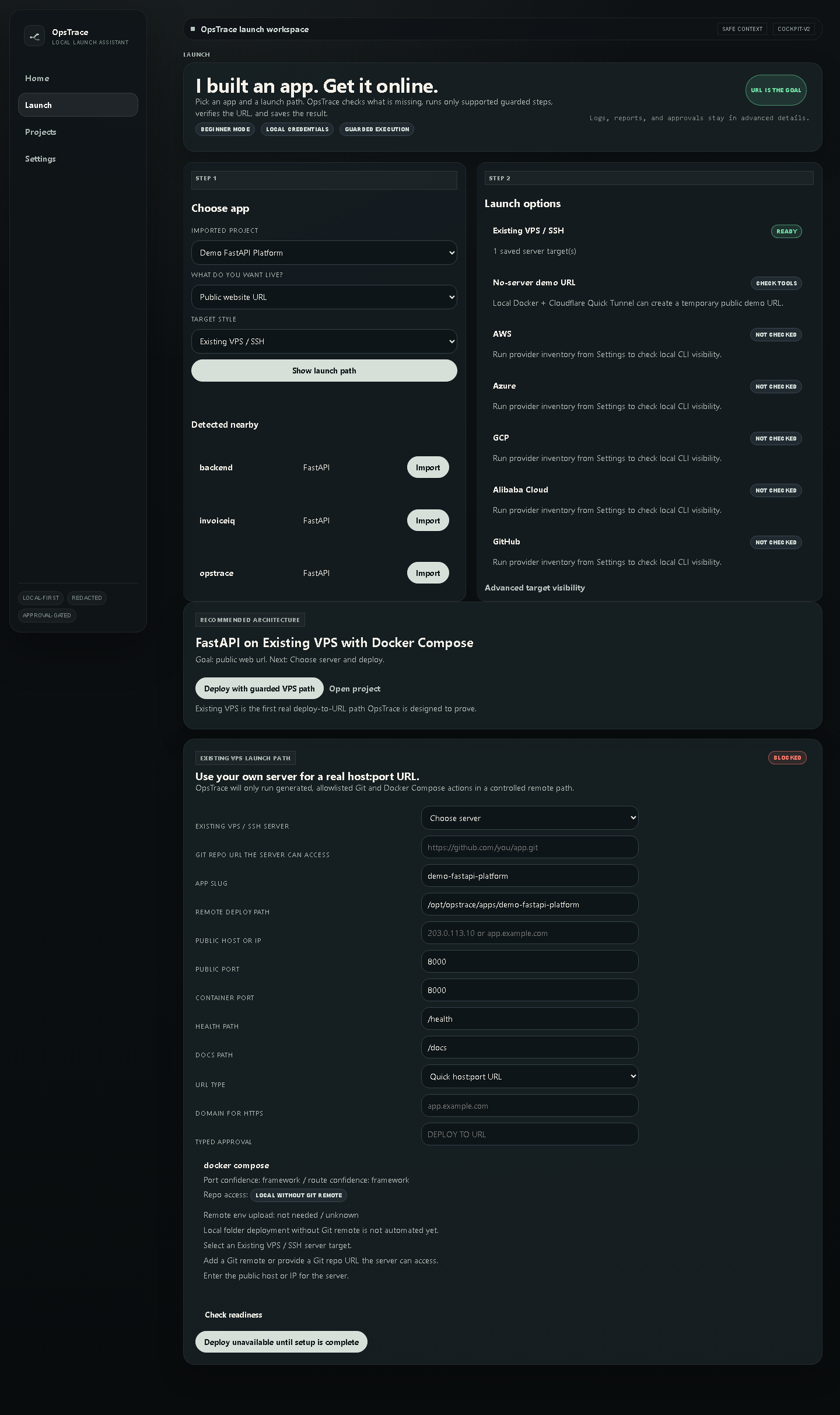 OpsTrace existing VPS path