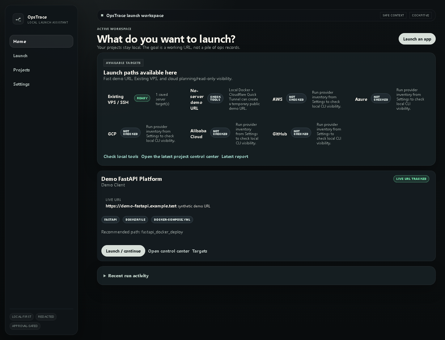 OpsTrace launch home