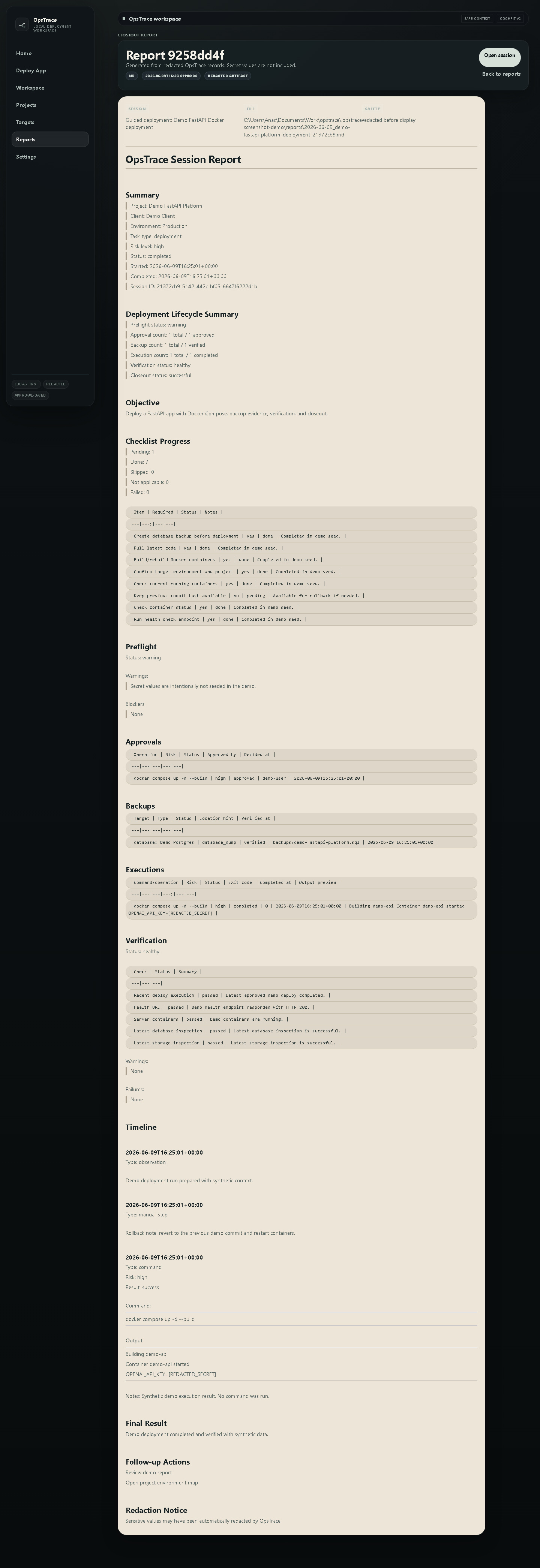 OpsTrace report evidence